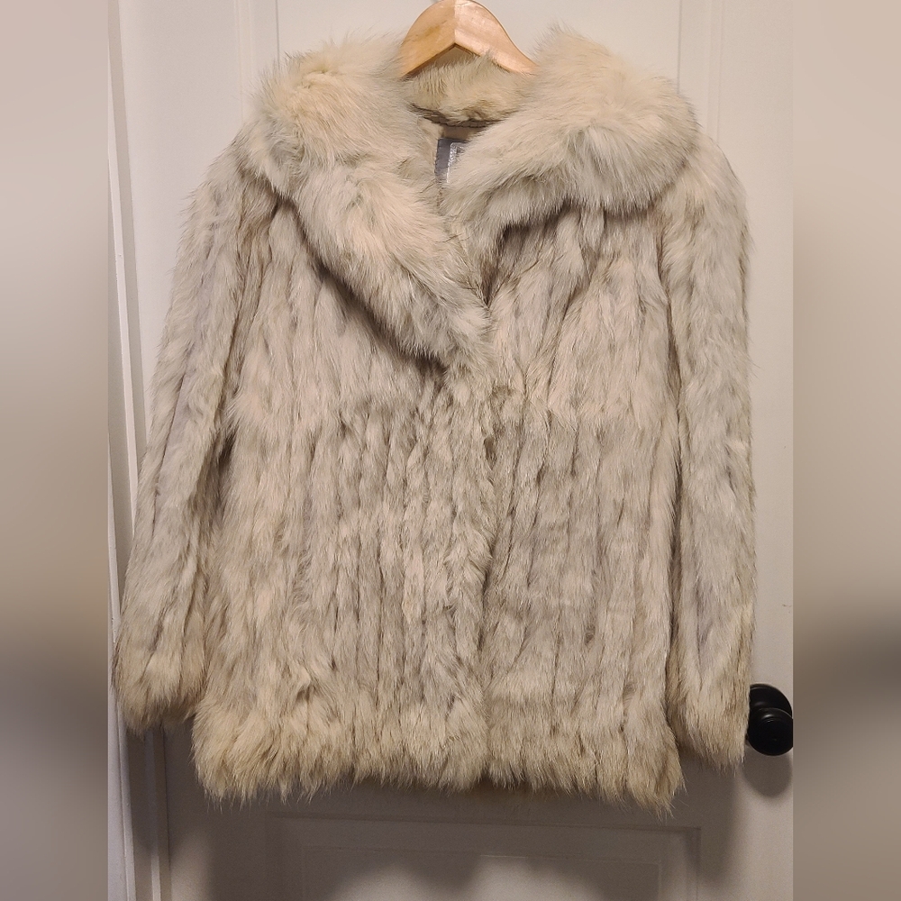 Vintage Saga Fox Fur Coat Sleeves Short Overcoat Blue Fox Winter Jacket Size 8